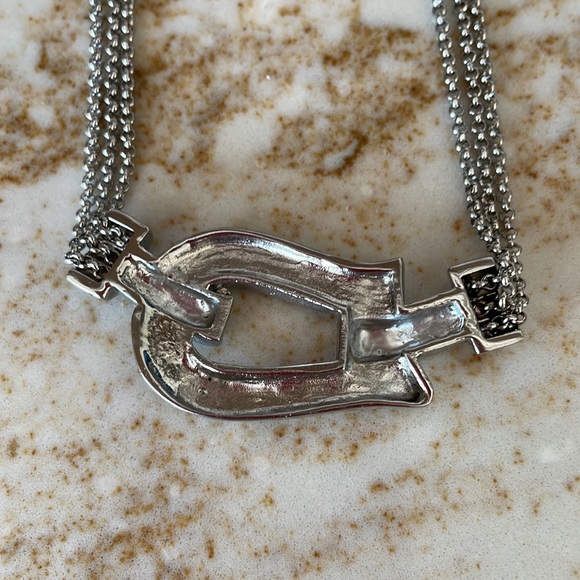 SIGAL BUCKLE CRYSTAL Silver Multi-Strand Triple Chain Necklace ~ 18” - Picture 6 of 8